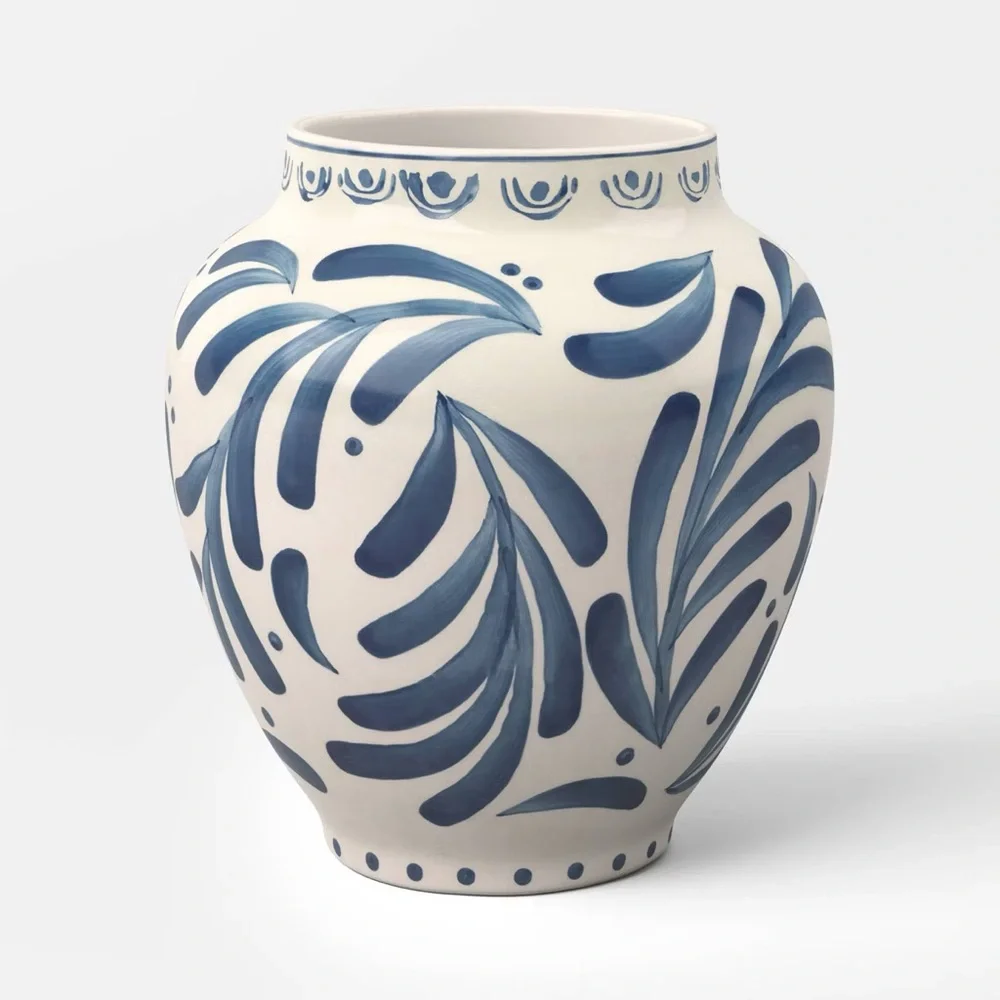 Large Blue Painted Ceramic Vase - Threshold